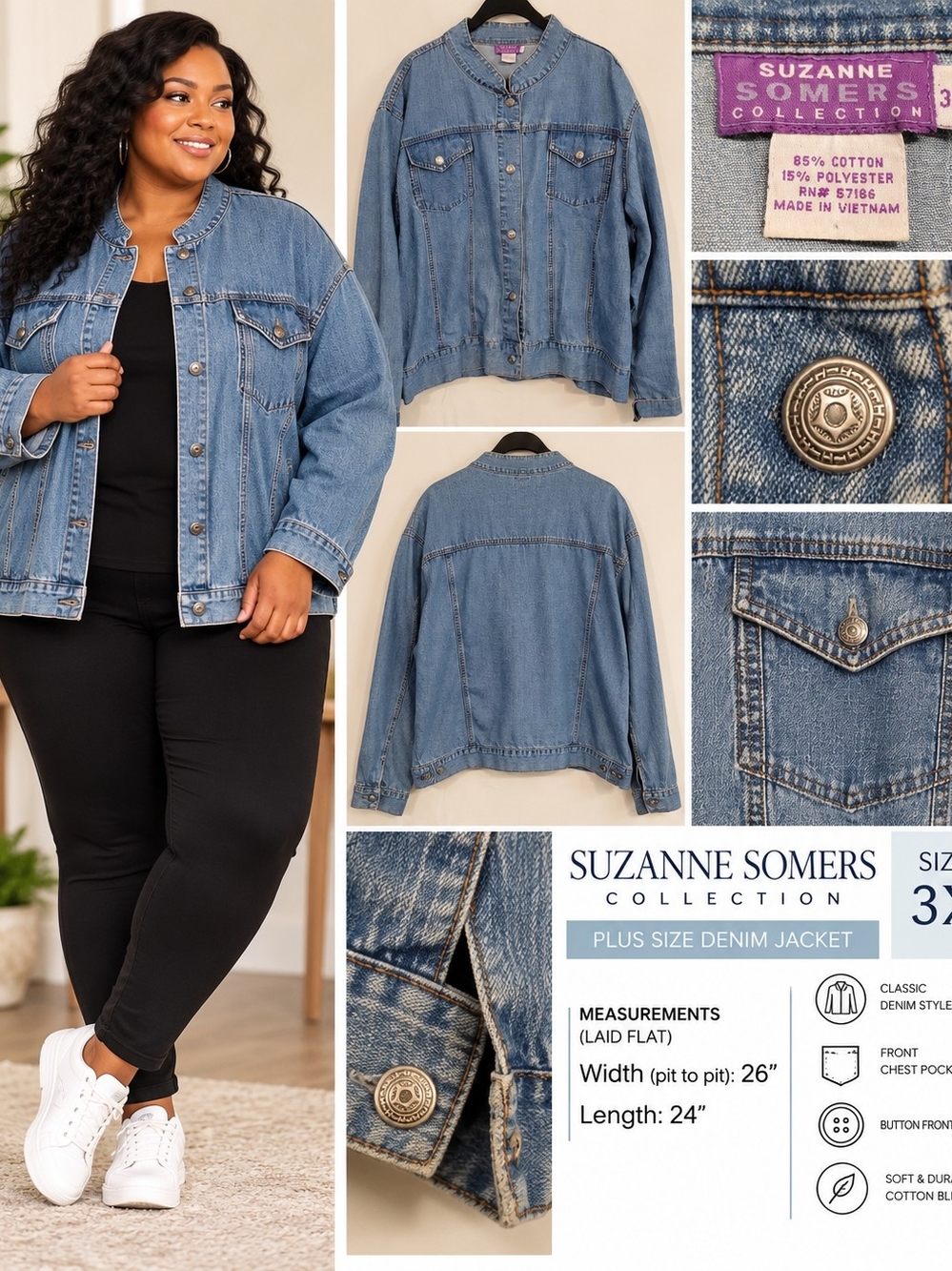Suzanne Somers Collection 3X Denim Jacket Plus Size Vintage